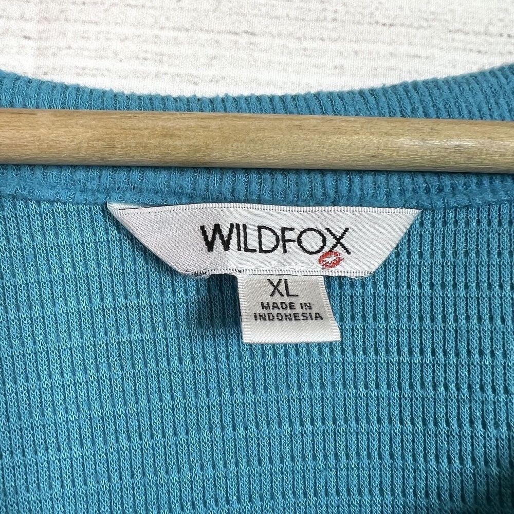 Wildfox Haley Brushed Knit Long Sleeve V-Neck Top Women’s XL Turquoise WLT40185 - Picture 6 of 9